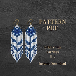Spring Floral Brick Stitch Earrings Pattern PDF | Blue Bohemian Seed Bead Jewelry