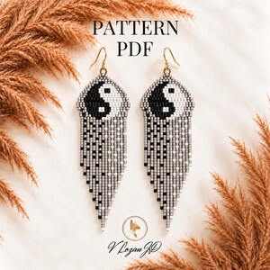 Brick Stitch Seed Beaded Pattern Yin Yang Earrings PDF Miyuki Beading DIY Design