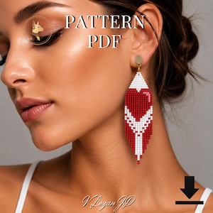 Red Heart Seed Bead Earrings Pattern PDF | Brick Stitch Miyuki Pattern | Easy Beaded DIY