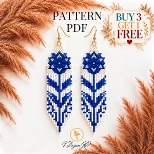 Floral Brick Stitch Earrings Pattern PDF |Spring Blue Bohemian Seed Bead Jewelry
