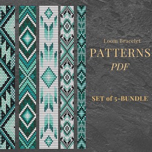 Beaded Loom Bracelet Pattern Set PDF Green Seed Beads Stacking Bracelets Do it yourself