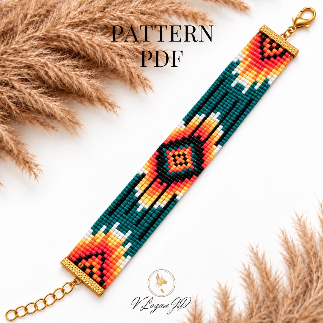 Loom Bead Bracelet Pattern PDF, Emerald Miyuki Delica Beading, Native ...