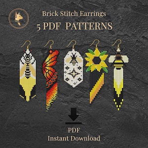 Seed Bead Earrings Pattern Bundle, Brick Stitch Bee Sunflower Butterfly Designs, 5 PDF Patterns