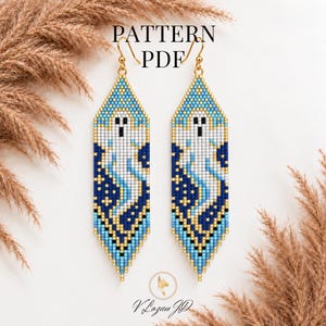 Ghost Earrings Brick Stitch Pattern PDF Miyuki Delica Do it Yourself Quirky Earrings Halloween Gift for Her, Adult Craft
