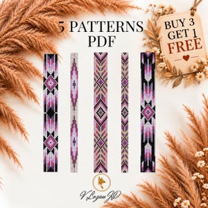 Beaded Loom Bracelet Pattern Bundle PDF, 5 PDF Designs, Purple Bracelet Set