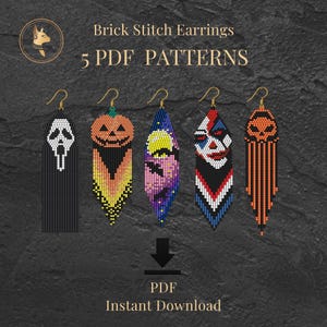 5 Halloween Earrings Patterns PDF Brick Stitch Seed Bead Bundle Beading Tutorial