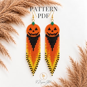 Brick Stitch Pumpkin Earrings Pattern PDF Miyuki Pumpkin Halloween Seed Bead Earrings DIY