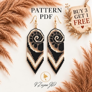 Brick stitch earrings pattern PDF Fibonacci beadwork art inspired
