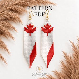 Maple Leaf Seed Bead Earrings Pattern Canadian Flag Brick Stitch PDF Pattern