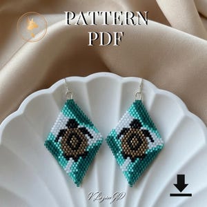 Patrón de puntada de ladrillo de tortuga en PDF / Pendientes de cuentas de semillas Miyuki inspirados en el diseño del océano