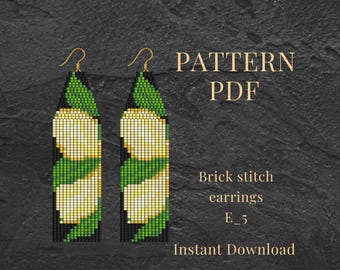 Lemon Earrings Pattern PDF | Intermediate Brick Stitch + Fringe Beaded Earrings DIY | Miyuki Delica Seed Bead Fruit Jewelry