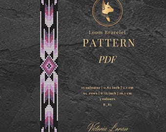 Patrón PDF para telar de cuentas / Pulsera geométrica morada para cuentas de semillas Miyuki Delica