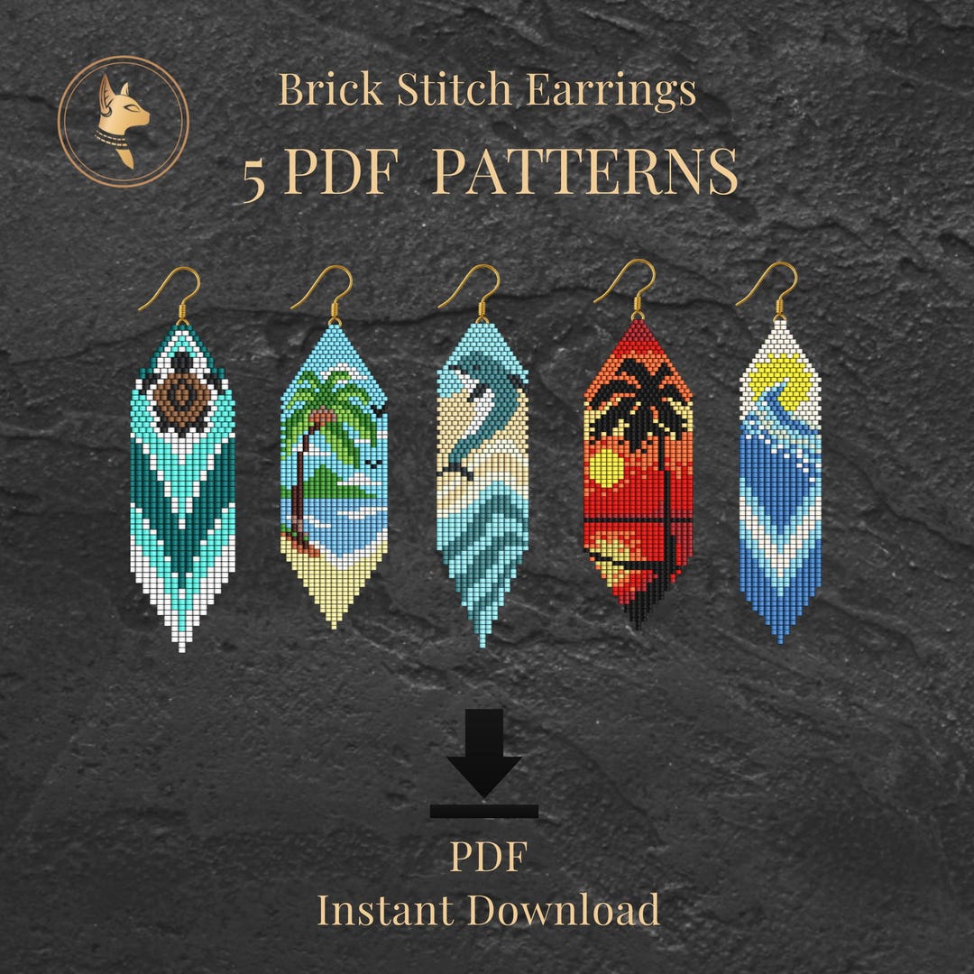 Turtle Seed Bead Earrings Pattern Bundle, Brick Stitch Summer Designs ...