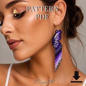 Modèle de boucles d'oreilles en perles de rocaille ailes de papillon (PDF), point de brique Miyuki, boucles d'oreilles colorées