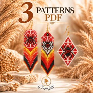 PDF-Schnittmuster-Bundle mit Spinnenohrringen, 3 Halloween-Tarantel-Perlenohrringe, Brick Stitch Miyuki Delica, Sofort-Download
