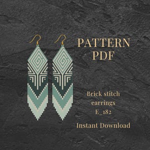 Molde de brincos em PDF com ponto tijolo e miçangas verdes - Brincos DIY estilo boho com design geométrico