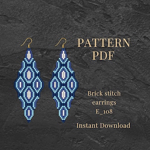 Patrón PDF de pendientes de punto ladrillo azul – Pendientes de cuentas de semillas Miyuki Delica, diseño bohemio