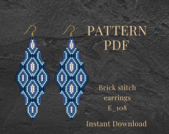 Blue Brick Stitch Earrings Pattern PDF – Miyuki Delica Seed Bead Earrings Bohemian Design