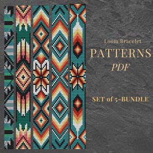 Beaded Loom Bracelet Pattern Set PDF Green Seed Beads Stacking Bracelets Do it yourself