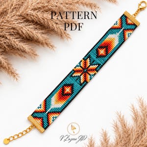 Feather Bracelet Bead Loom Pattern, Floral Native Inspired Miyuki Delica Jewelry, Beading PDF