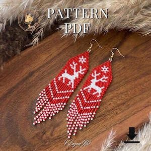 Christmas Reindeer Brick Stitch Earrings Pattern Design | Holiday Seed Bead Jewelry PDF Download