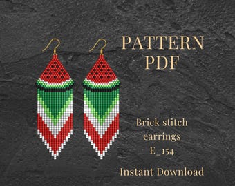 Watermelon Brick Stitch Earrings Pattern PDF Miyuki Seed Bead DIY Summer Earrings