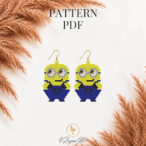 Patrón de pendientes de Minion en PDF / Inspirado en dibujos animados con punto ladrillo y cuentas / Regalo para niños