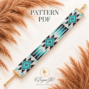 Patrón PDF para pulsera de cuentas tejidas en telar, diseño geométrico menta con cuentas Miyuki (hazlo tú mismo)