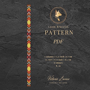 Narrow Loom Bracelet Pattern PDF | Red Geometric Miyuki Delica 11/0 | Easy Seed Bead Weaving | Instant Download