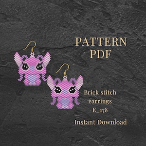 Pink Monster Brick Stitch Earrings Pattern PDF Miyuki Seed Bead Cartoon Design Inspired