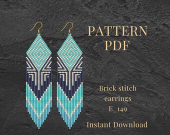 Blue Earrings Pattern PDF Brick Stitch Seed Bead Earrings DIY Bohemian Geometrical Design