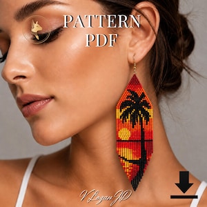 Seed Beaded Earrings Pattern PDF Brick Stitch Sunrise Ocean Summer Earrings