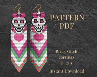 Brick Stitch Sugar Skull Earrings Pattern PDF Seed Bead Halloween Beading Tutorial DIY