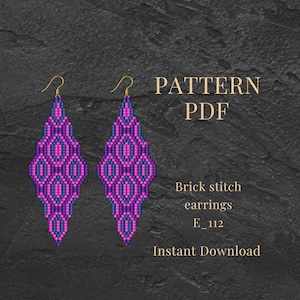 Brick Stitch Earrings Pattern PDF | Miyuki Seed Bead Fuchsia Bohemian Jewelry Tutorial