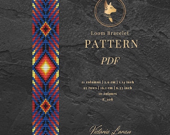 Armbandpatroon kralenweefgetouw pdf | Kleurrijke rocailles van Miyuki Delica, DIY-ontwerp
