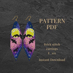 Bat Seed Bead Earrings Pattern PDF Brick Stitch Moon Phase Earrings Halloween Beaded Jewelry
