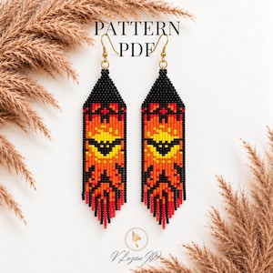 Pumpkin and Bat Seed Bead Earrings Pattern PDF, Miyuki Delica Halloween Fringe Earrings Tutorial, Brick Stitch Ghost Beadwork