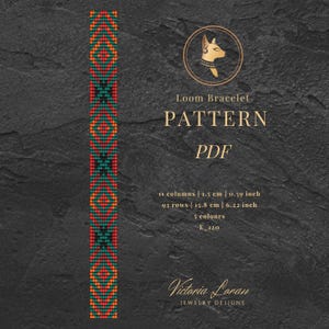 Bead Loom Pattern PDF for Narrow Bracelet | Miyuki Delica Seed Bead Design