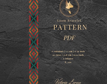 Kralenweefpatroon PDF voor een smalle armband | Miyuki Delica zaadkralenontwerp