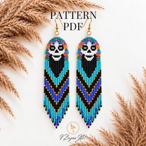 Brick Stitch Sugar Skull Earrings Pattern PDF Seed Bead Halloween Beading Tutorial DIY