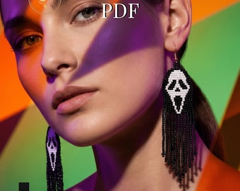 Scream Face Brick Stitch Halloween Earring Pattern PDF Seed Bead DIY Beading Tutorial