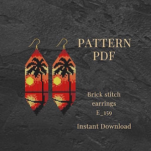 Patrón de pendientes de cuentas de semillas en PDF: Pendientes de verano con amanecer y océano en punto ladrillo