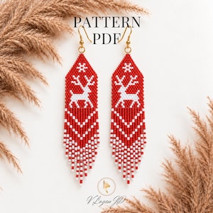 Brick Stitch Reindeer Pattern Christmas Jewelry Beadwork Pattern Winter Earrings Seed Bead Pattern Christmas DIY Handmade Gift