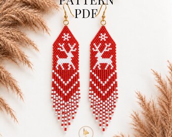 Brick Stitch Reindeer Pattern Christmas Jewelry Beadwork Pattern Winter Earrings Seed Bead Pattern Christmas DIY Handmade Gift