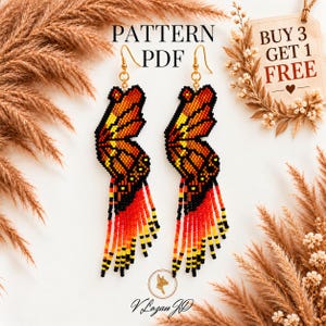 Butterfly Wings Seed Bead Earrings Pattern PDF Brick Stitch Monarch Butterfly Miyuki Delica Beading Patterns, Colorful Earrings Gift for Her
