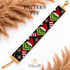 Padrão em PDF para Pulseira Peyote com Rosto do Grinch, Pulseira de Miçangas, Presente de Natal