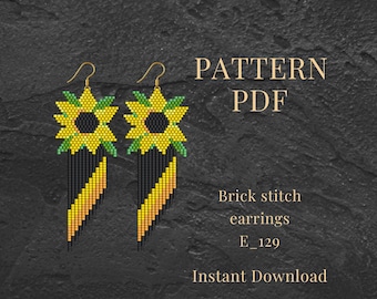 Mönster med pärlmönster i PDF för solros- och tegelstygnsörhängen | Miyuki-örhängen med färgglada blommönster och seed beads