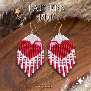 Patroon rocailles oorbellen pdf | Miyuki-patroon rood hart met baksteensteek | Gemakkelijke kralen DIY