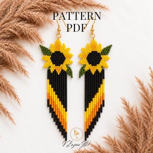 Sunflower Earrings Brick Stitch Pattern PDF, Miyuki Delica Seed Bead Pattern, Colorful Floral Earrings Template, Digital download