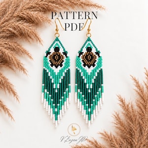 Turtle Earrings Brick Stitch Pattern PDF | Miyuki Delica Cute Earrings Seed Bead Pattern Turtle Lover Gift Do it Yourself